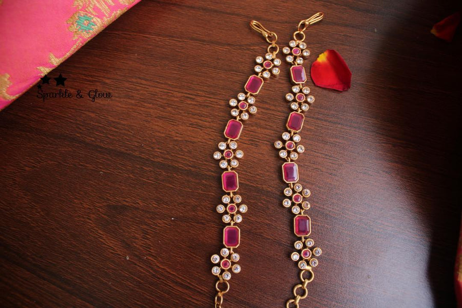 One line semi precious stones Ear chain - Sparkle and Glow