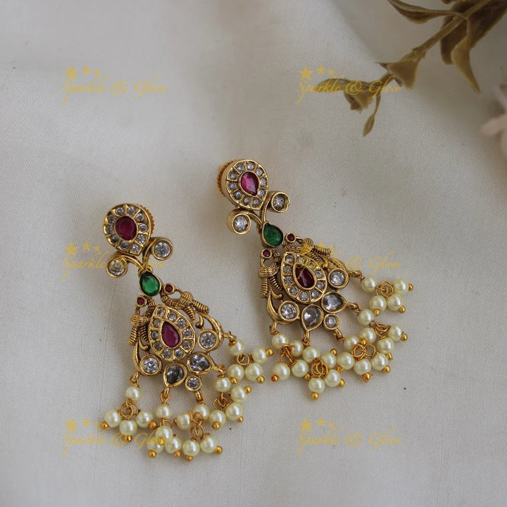 Grand intricate Peacock gutta pusalu Long necklace with ruby and emerald - Sparkle and Glow