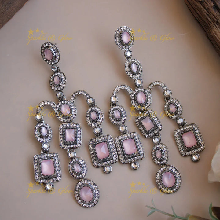 Bollywood inspired Gorgeous three layer victorian black finish earrings with stones - Sparkle and Glow