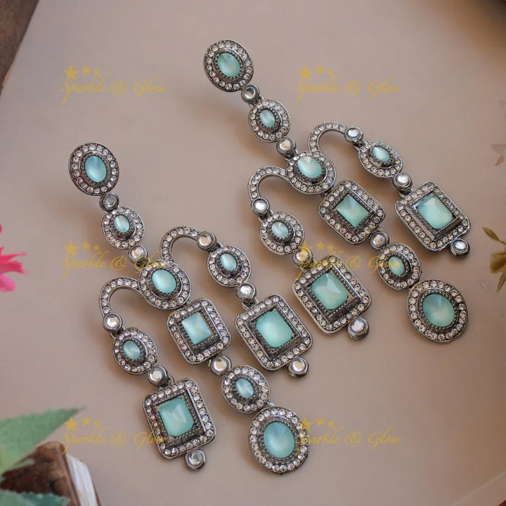 Bollywood inspired Gorgeous three layer victorian black finish earrings with stones - Sparkle and Glow