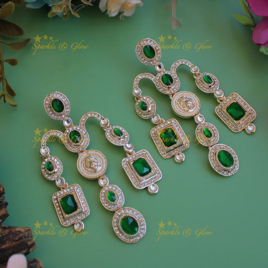 Bollywood inspired Sabyasachi Beautiful three layer lion face carved victorian gold finish earrings with stones - Sparkle and Glow