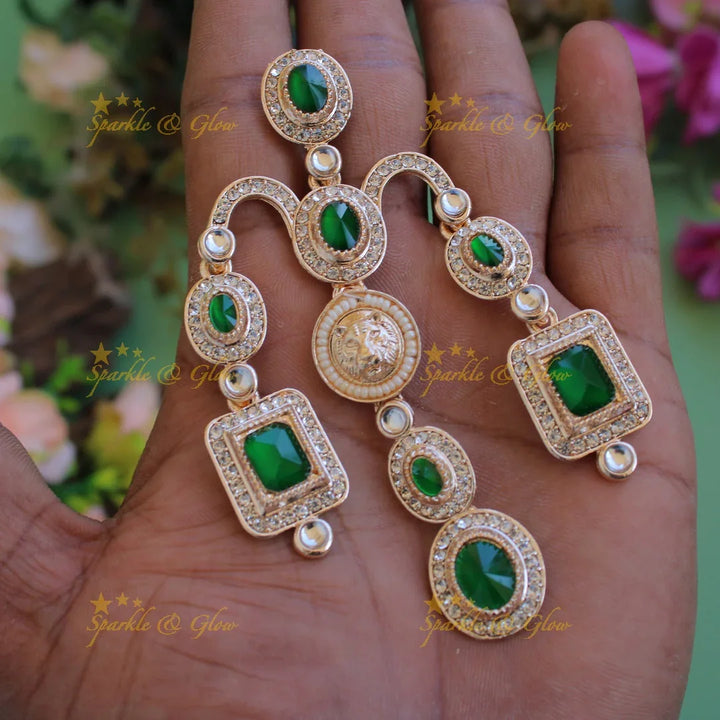 Bollywood inspired Sabyasachi Beautiful three layer lion face carved victorian gold finish earrings with stones - Sparkle and Glow