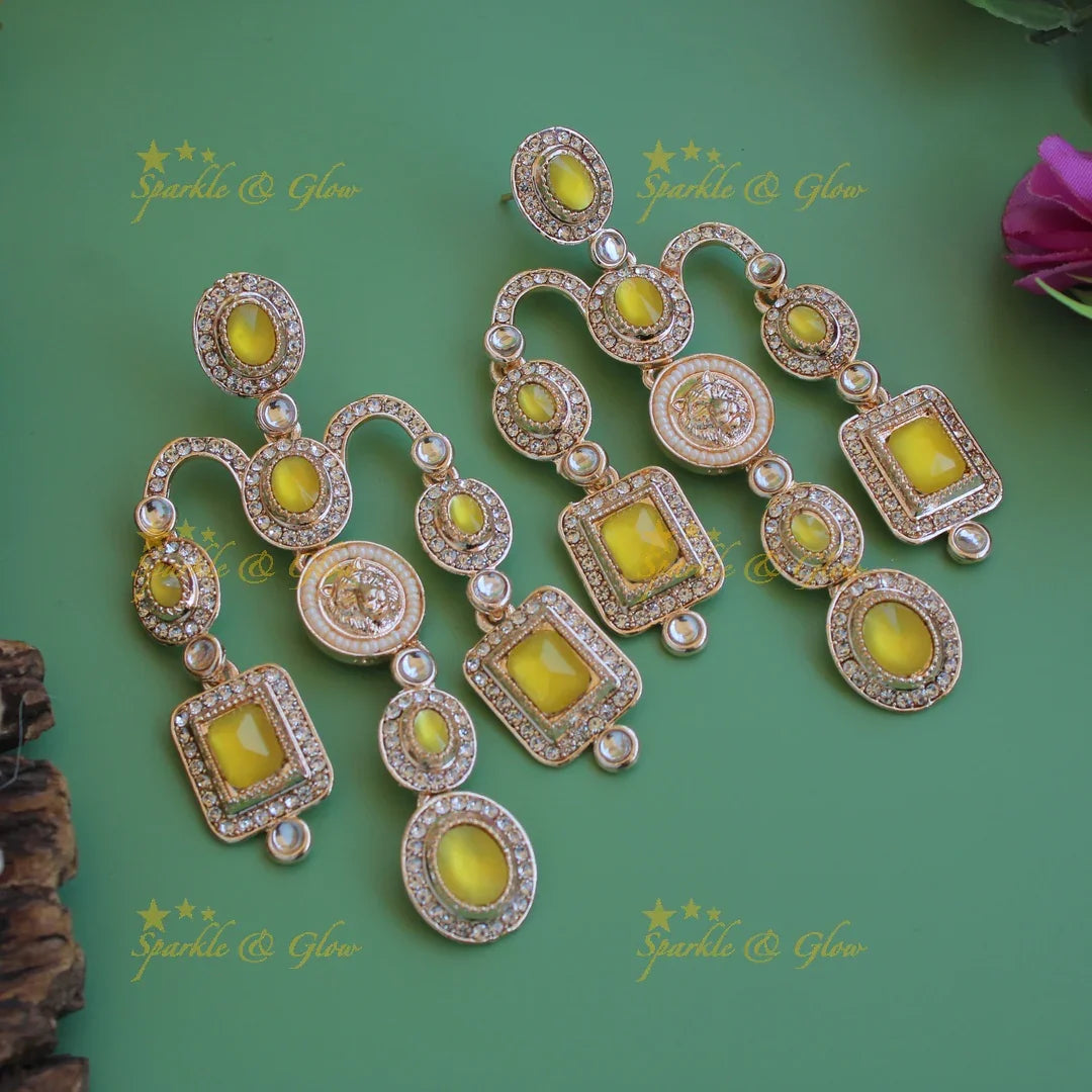 Bollywood inspired Sabyasachi Beautiful three layer lion face carved victorian gold finish earrings with stones - Sparkle and Glow