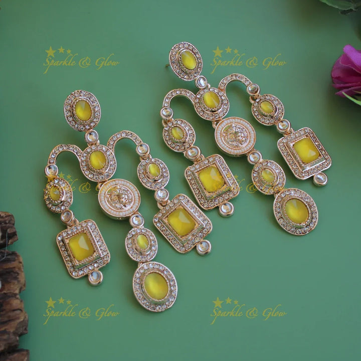 Bollywood inspired Sabyasachi Beautiful three layer lion face carved victorian gold finish earrings with stones - Sparkle and Glow