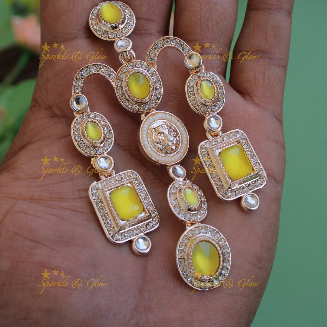 Bollywood inspired Sabyasachi Beautiful three layer lion face carved victorian gold finish earrings with stones - Sparkle and Glow