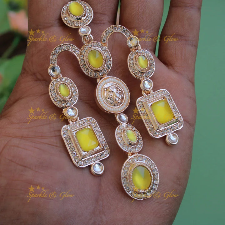 Bollywood inspired Sabyasachi Beautiful three layer lion face carved victorian gold finish earrings with stones - Sparkle and Glow