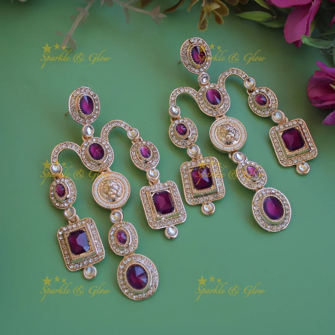 Bollywood inspired Sabyasachi Beautiful three layer lion face carved victorian gold finish earrings with stones - Sparkle and Glow