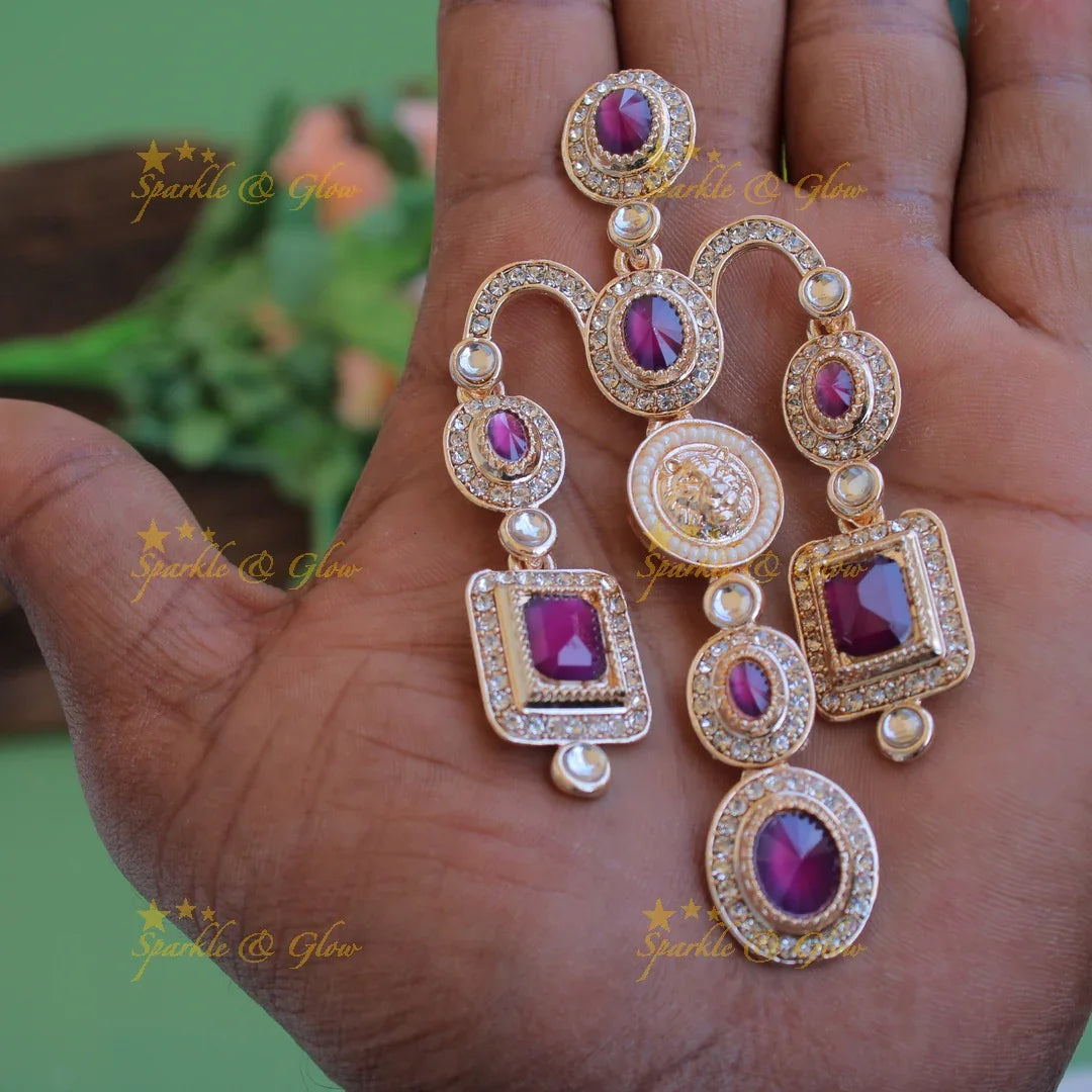 Bollywood inspired Sabyasachi Beautiful three layer lion face carved victorian gold finish earrings with stones - Sparkle and Glow