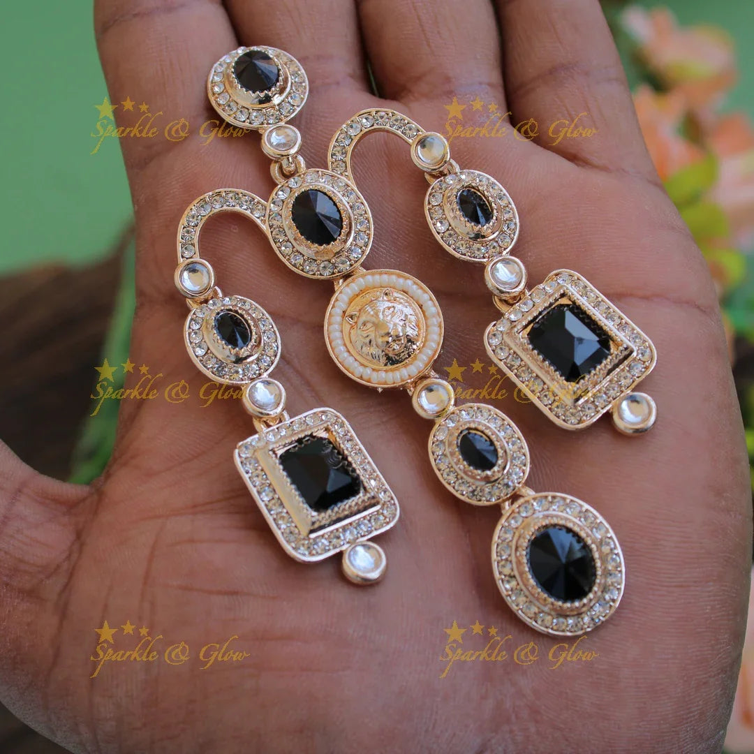 Bollywood inspired Sabyasachi Beautiful three layer lion face carved victorian gold finish earrings with stones - Sparkle and Glow