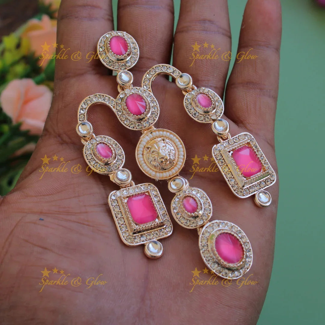 Bollywood inspired Sabyasachi Beautiful three layer lion face carved victorian gold finish earrings with stones - Sparkle and Glow