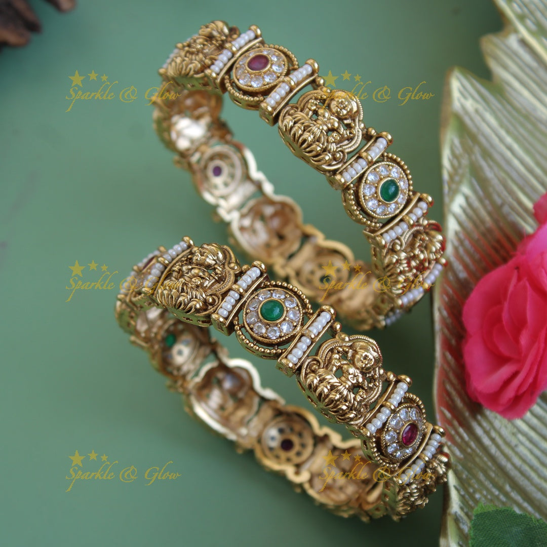Beautiful Lakshmi peacock carved bangle with multi colour stones single, 2.8