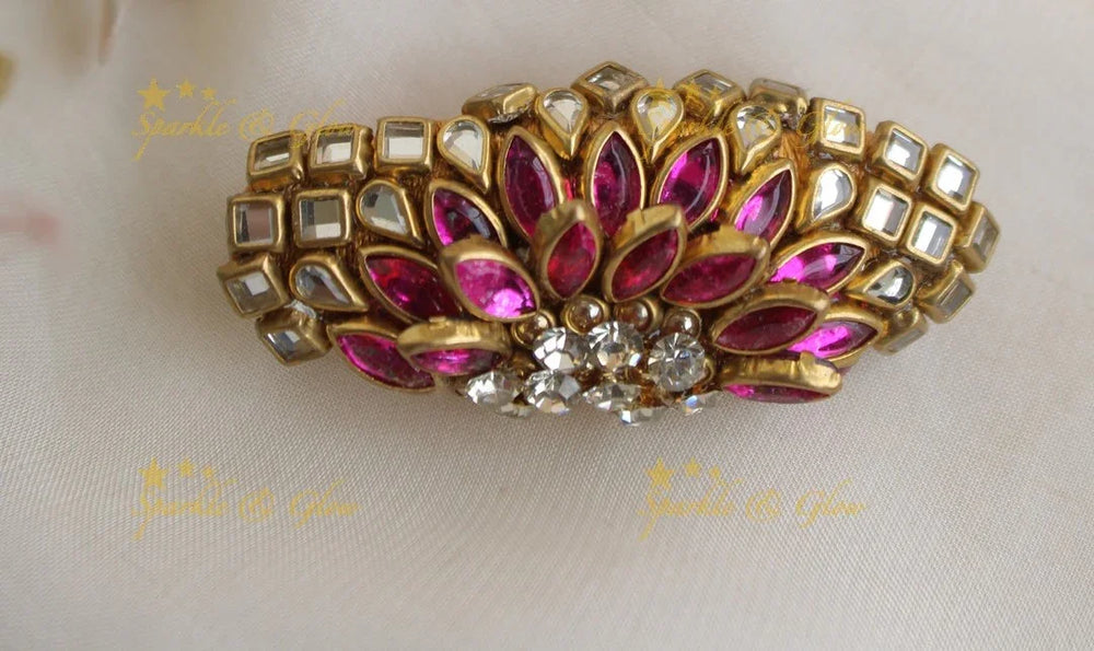 Sparkling Half Sun floral design Silk Thread SareePin-Pink - Sparkle and Glow