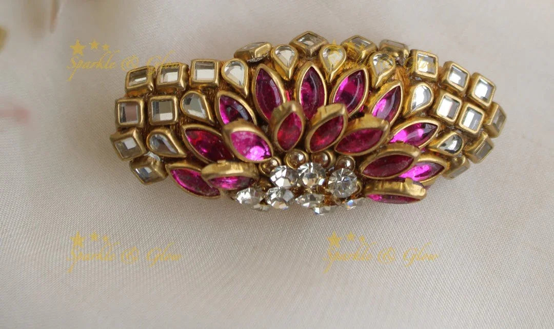 Sparkling Half Sun floral design Silk Thread SareePin-Pink - Sparkle and Glow