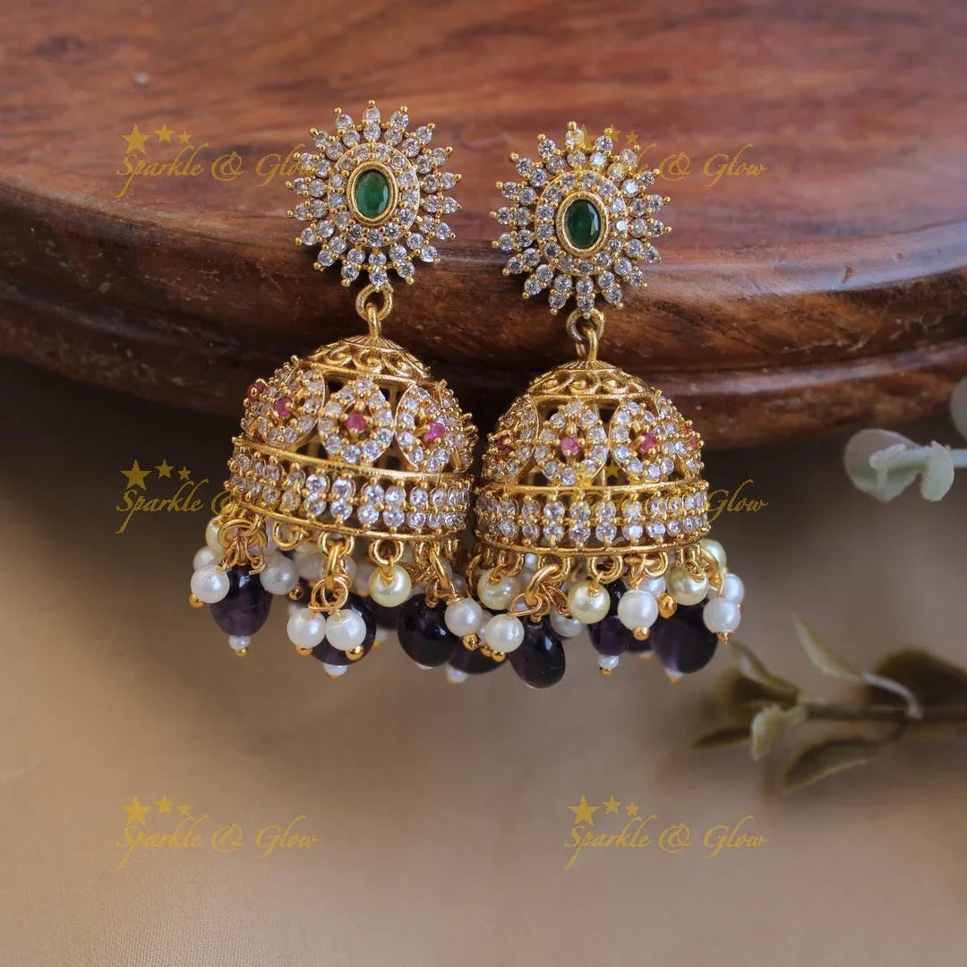 Stunning Floral peacock design AD choker with ruby emerald and green beads - Sparkle and Glow