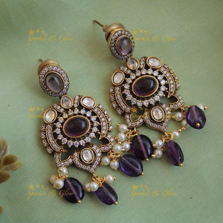 Statement Elephant floral design gutta pusalu victorian AD short necklace with green beads and stones - Sparkle and Glow