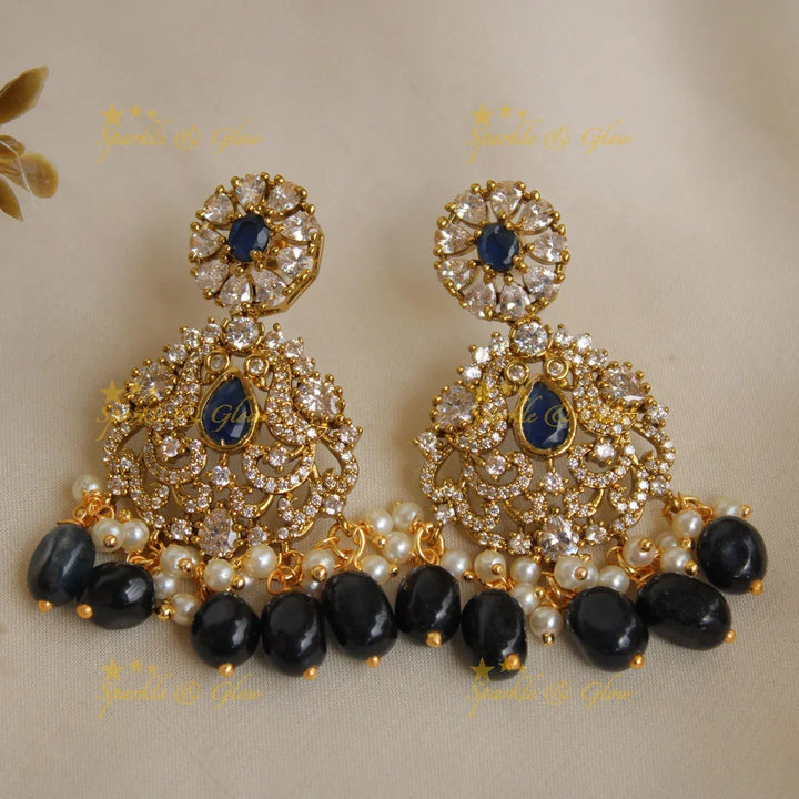 Statement Peacock gutta pusalu victorian AD short necklace with blue beads and stones - Sparkle and Glow