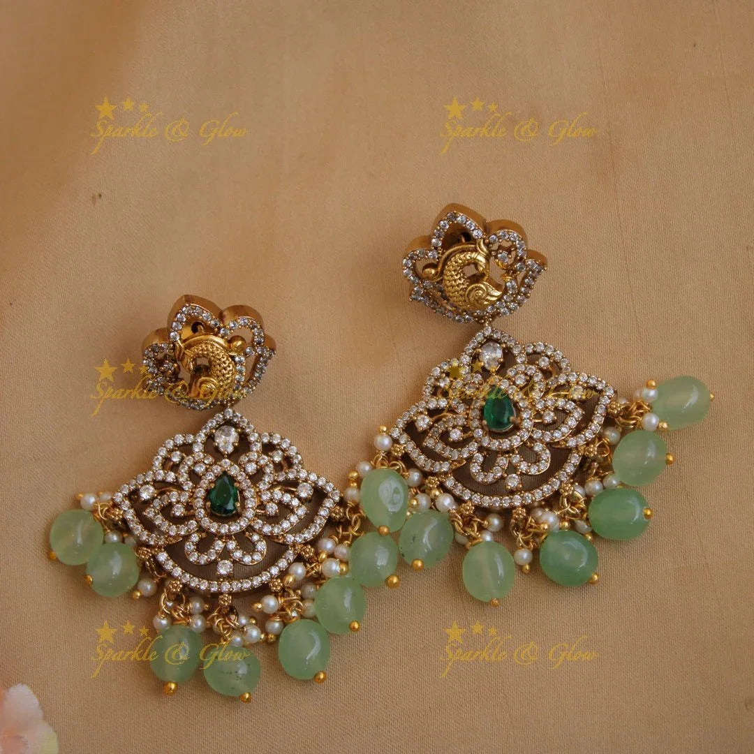 Exclusive Lakshmi peacock carved floral dual tone victorian AD short necklace with purple beads - Sparkle and Glow