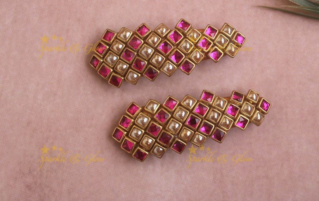 Beautiful Dual Tone Diamond design Silkthread Hair clip