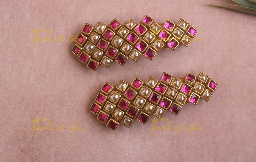 Beautiful Dual Tone Diamond design Silkthread Hair clip - Sparkle and Glow