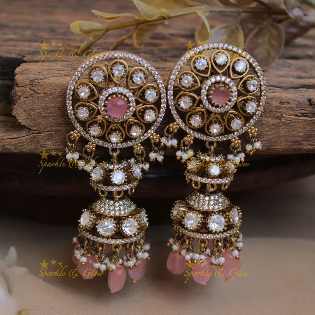 Exclusive Floral victorian earrings-Baby Pink - Sparkle and Glow