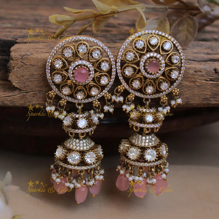 Exclusive Floral victorian earrings-Baby Pink - Sparkle and Glow
