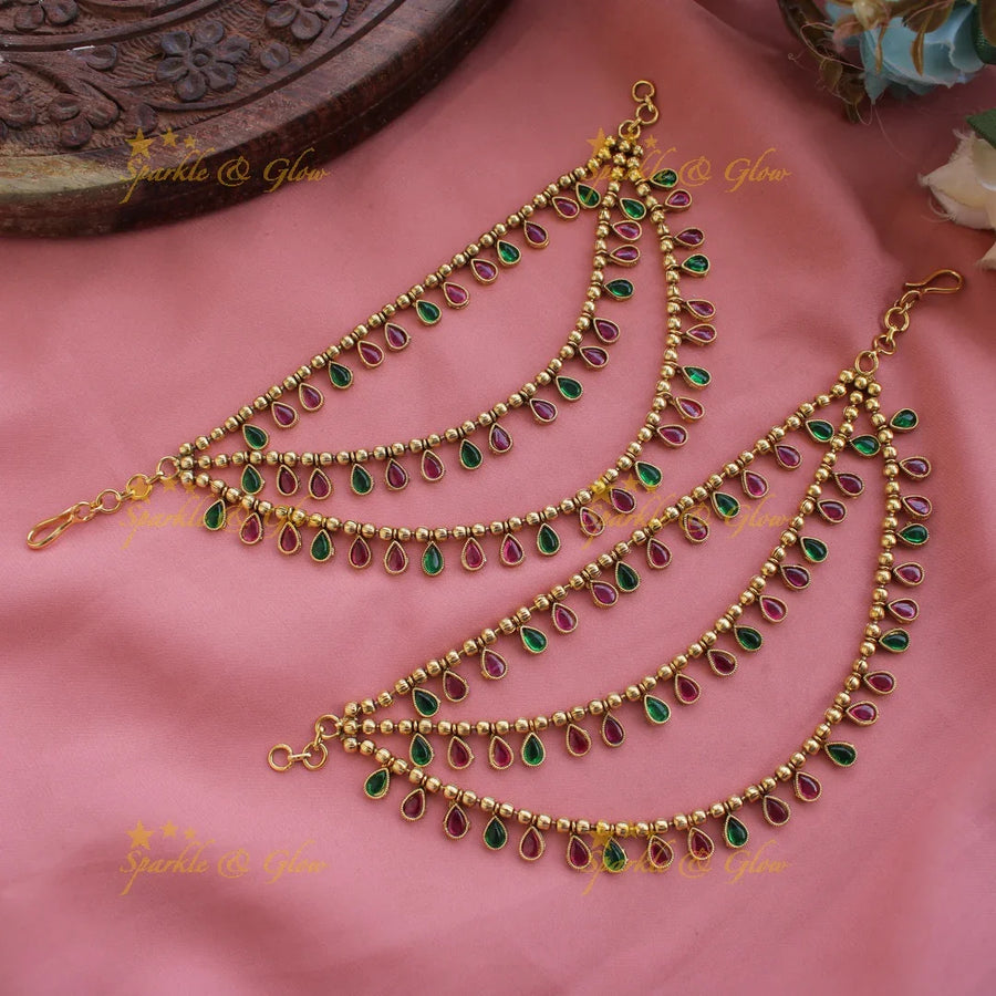 Exclusive Gold alike Multi colour kemp stone earchain - Sparkle and Glow