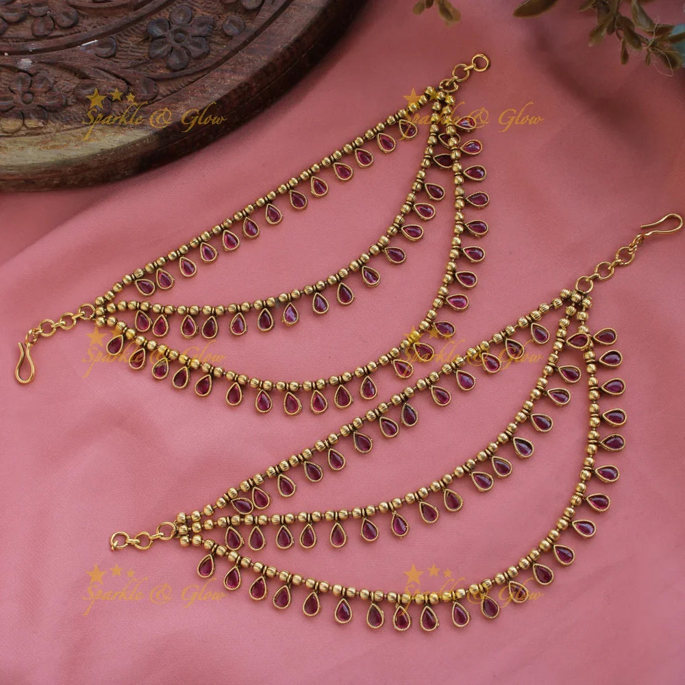 Exclusive Gold alike Multi colour kemp stone earchain - Sparkle and Glow