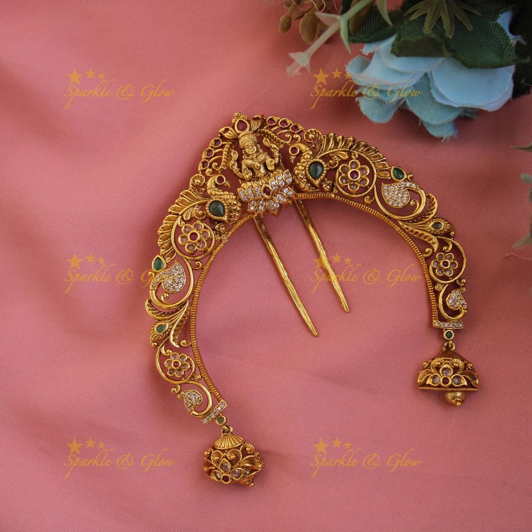 Beautiful Gold Alike lakshmi Peacock design Hair Pin - Sparkle and Glow