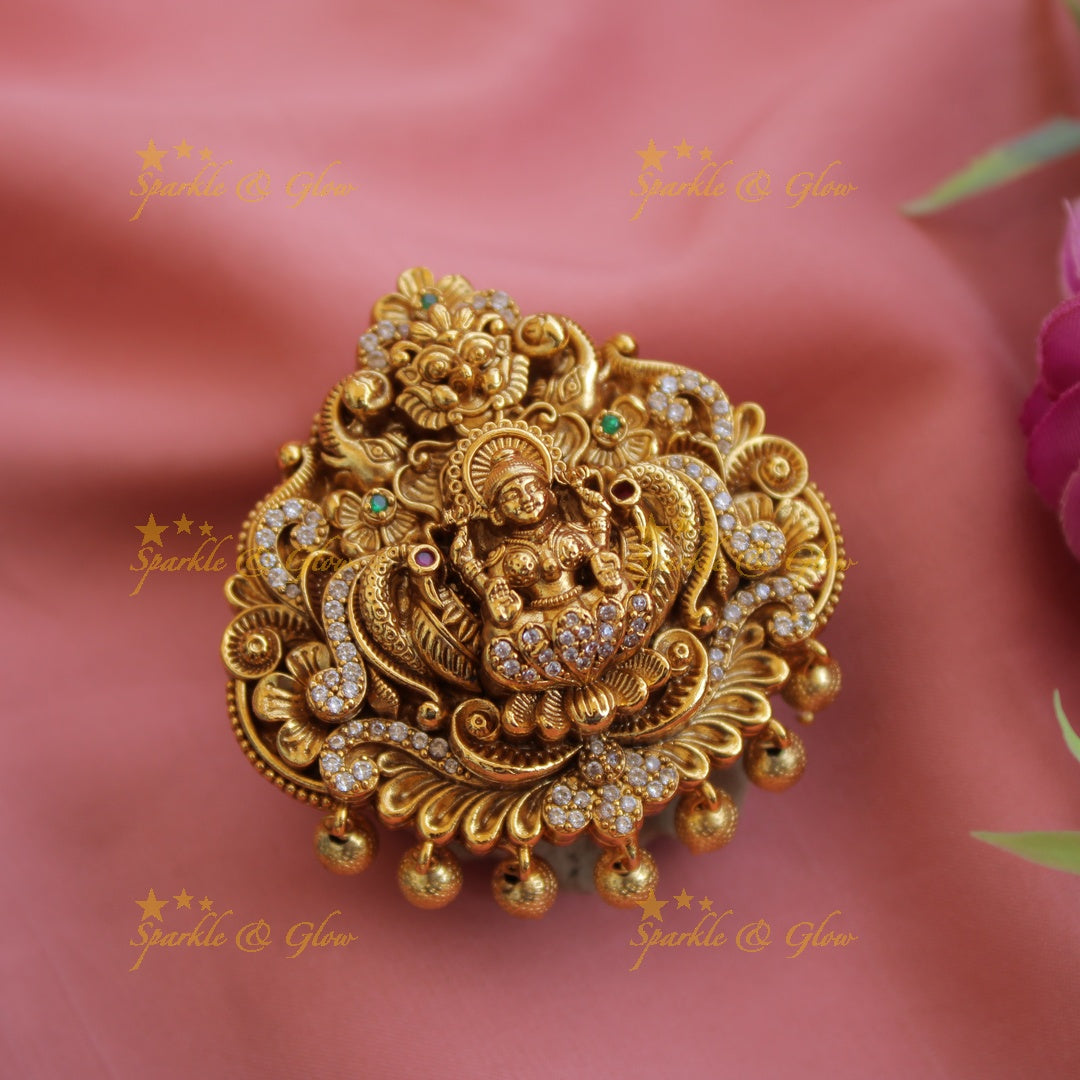 Exclusive gold alike Lakshmi Peacock hair pin with gold beads
