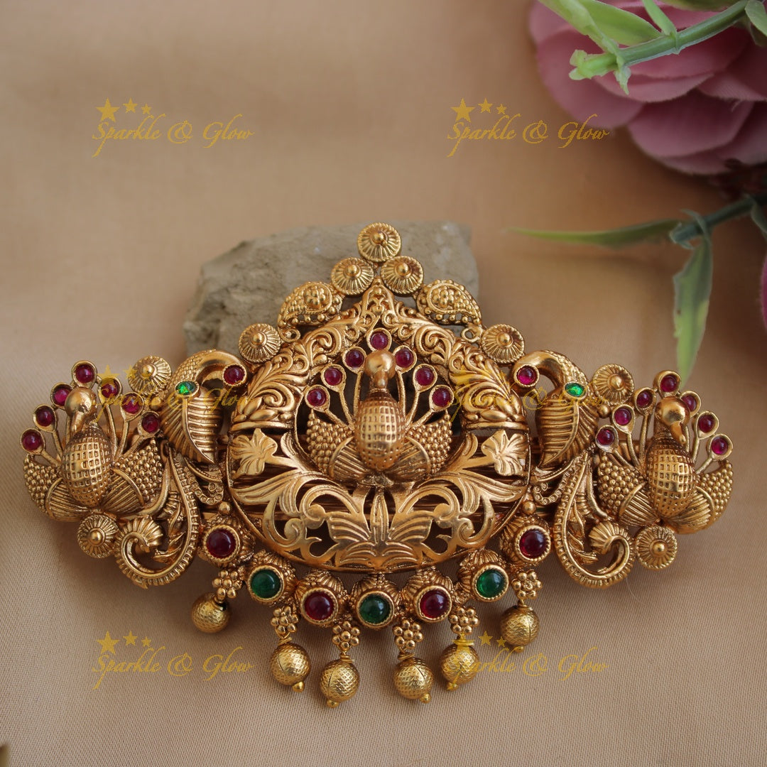 Elegant Gold alike Peacock Hair Clip with Gold beads
