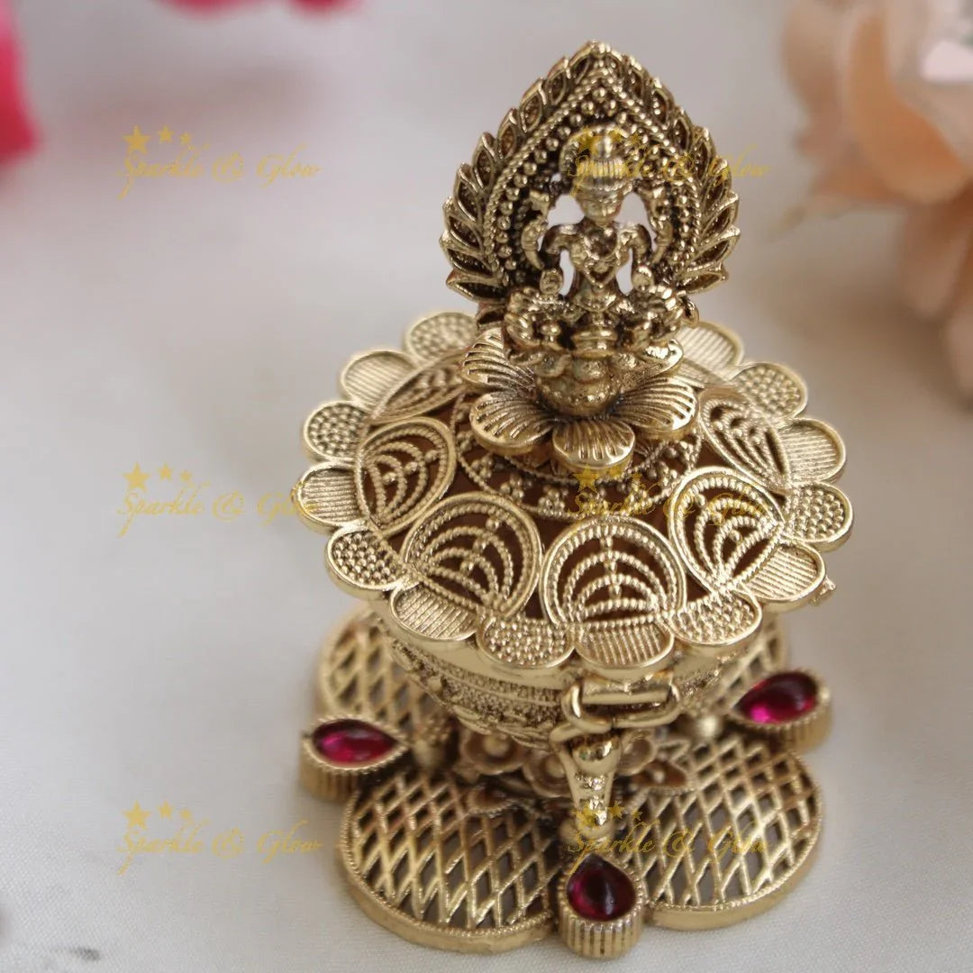 Sparkling Idol Lakshmi Carved Kemp Kumkum Box - Sparkle and Glow