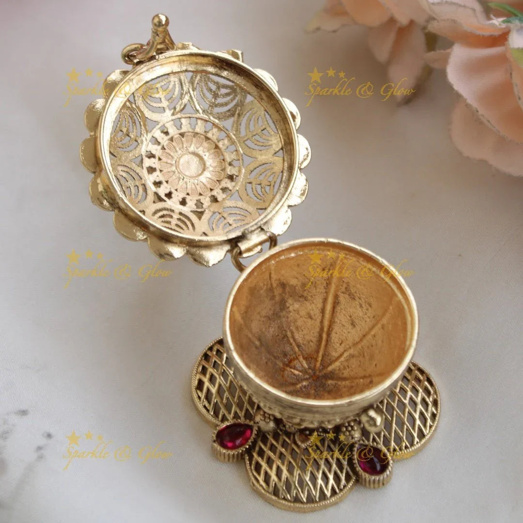 Sparkling Idol Lakshmi Carved Kemp Kumkum Box - Sparkle and Glow