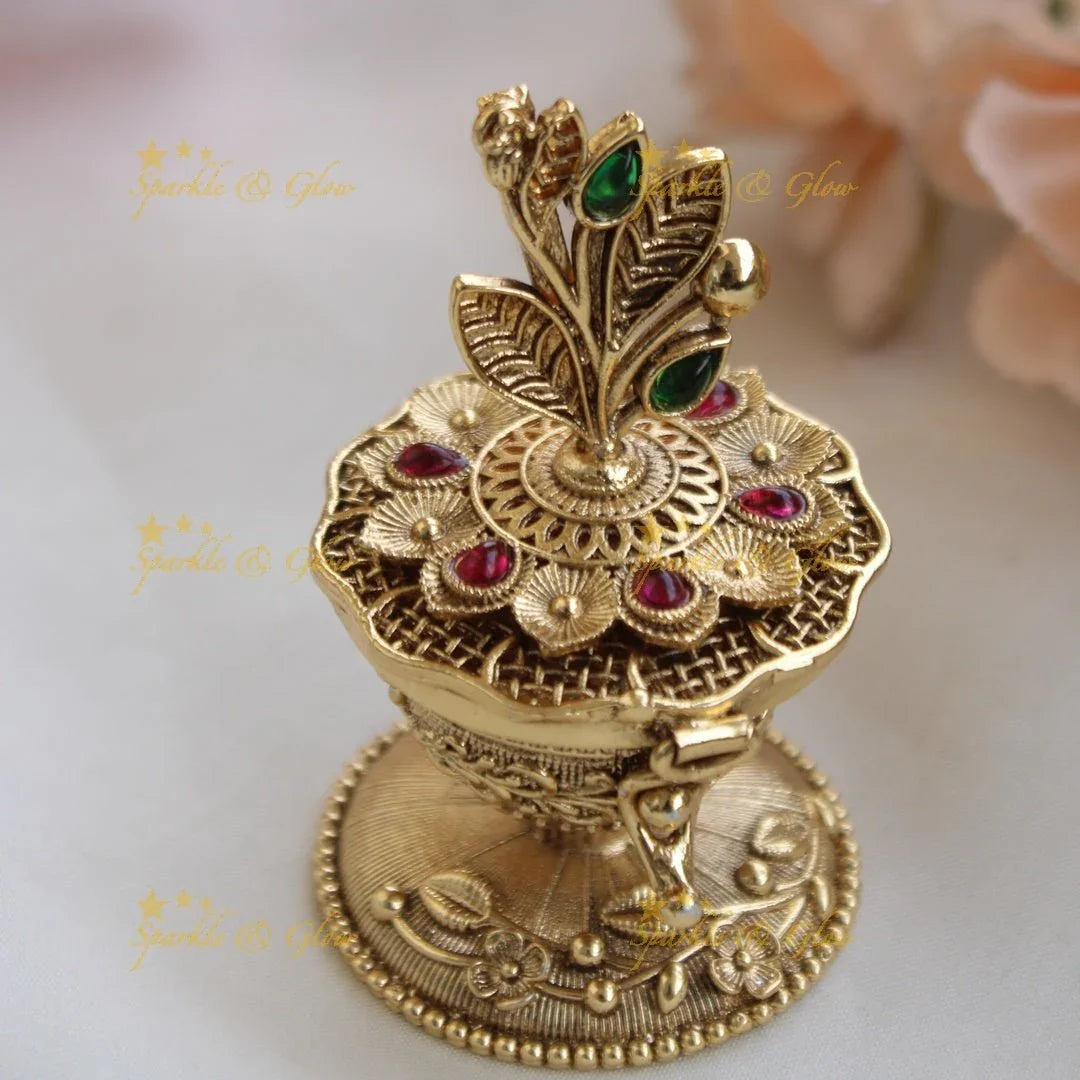 Beautiful Floral Leaf Design Kumkum Box - Sparkle and Glow