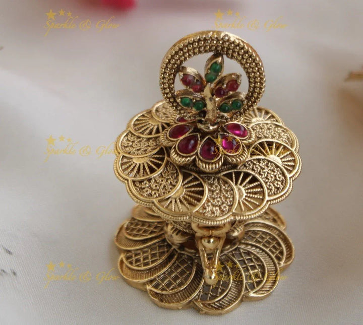 Elegant Half moon Floral Design Kumkum Box - Sparkle and Glow