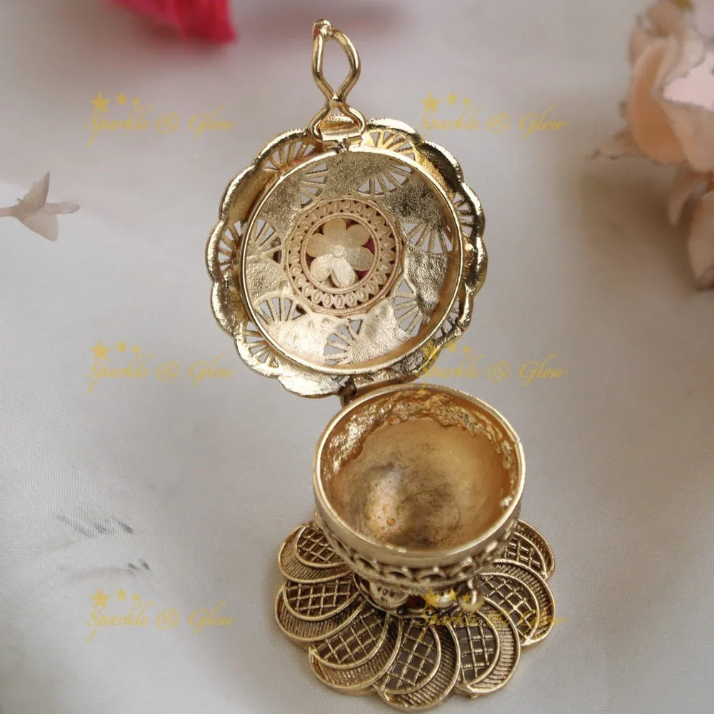 Elegant Half moon Floral Design Kumkum Box - Sparkle and Glow