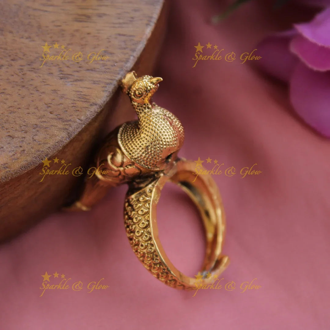 Gorgeous Peacock carved Gold alike finger ring - Sparkle and Glow