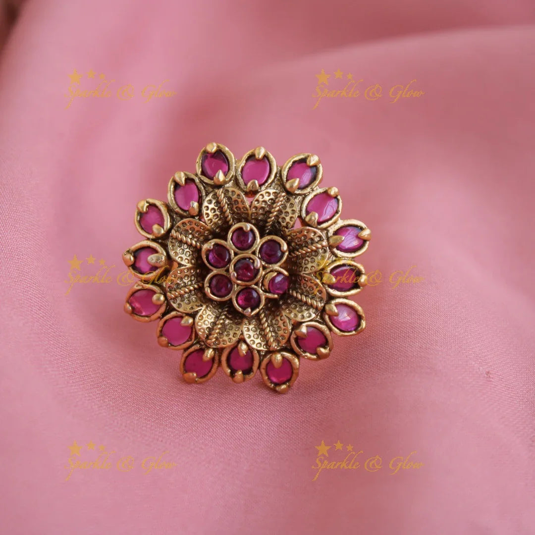 Stunning Flower carved ruby stone finger ring - Sparkle and Glow