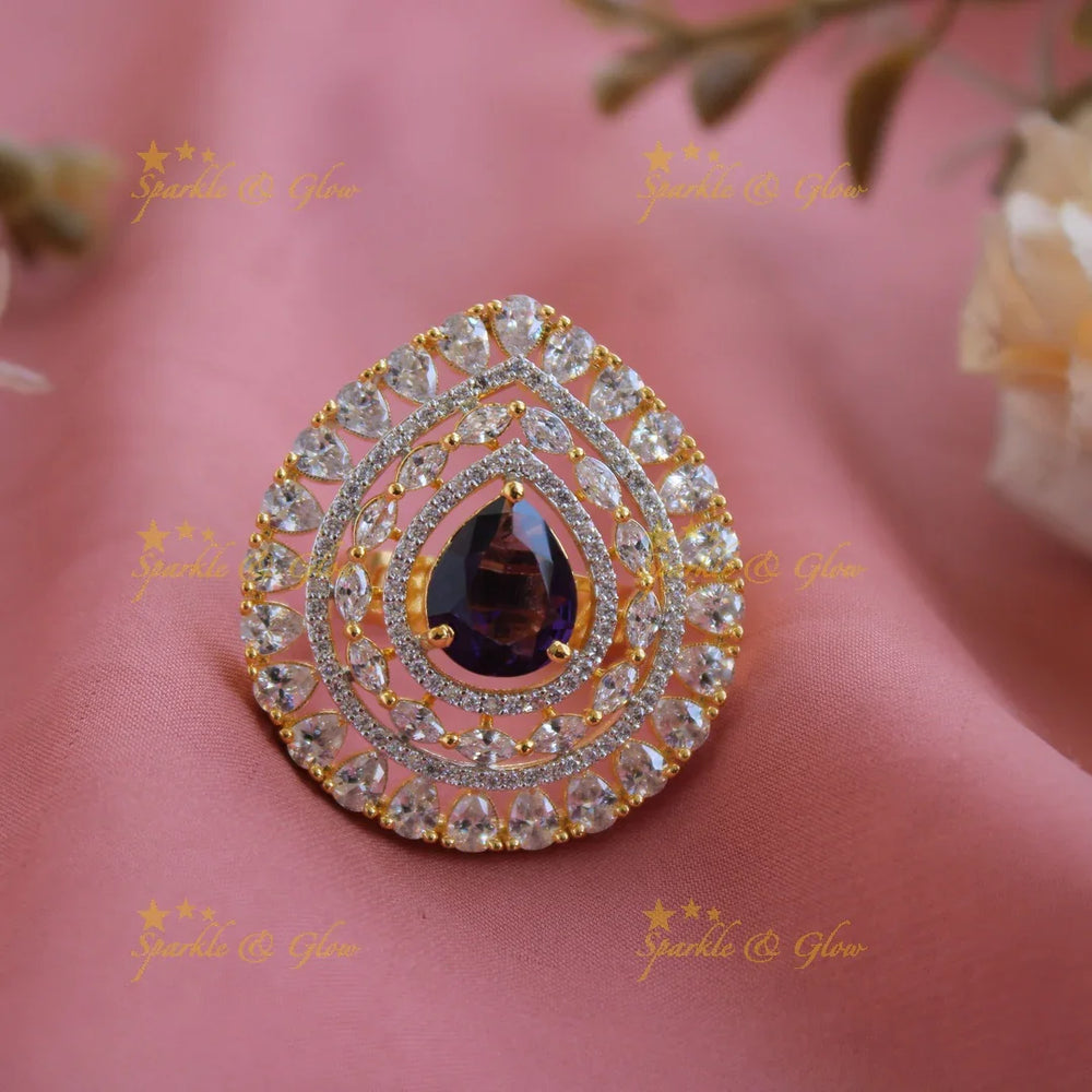 Gorgeous Water drop shape AD finger ring with teal colour stone - Sparkle and Glow