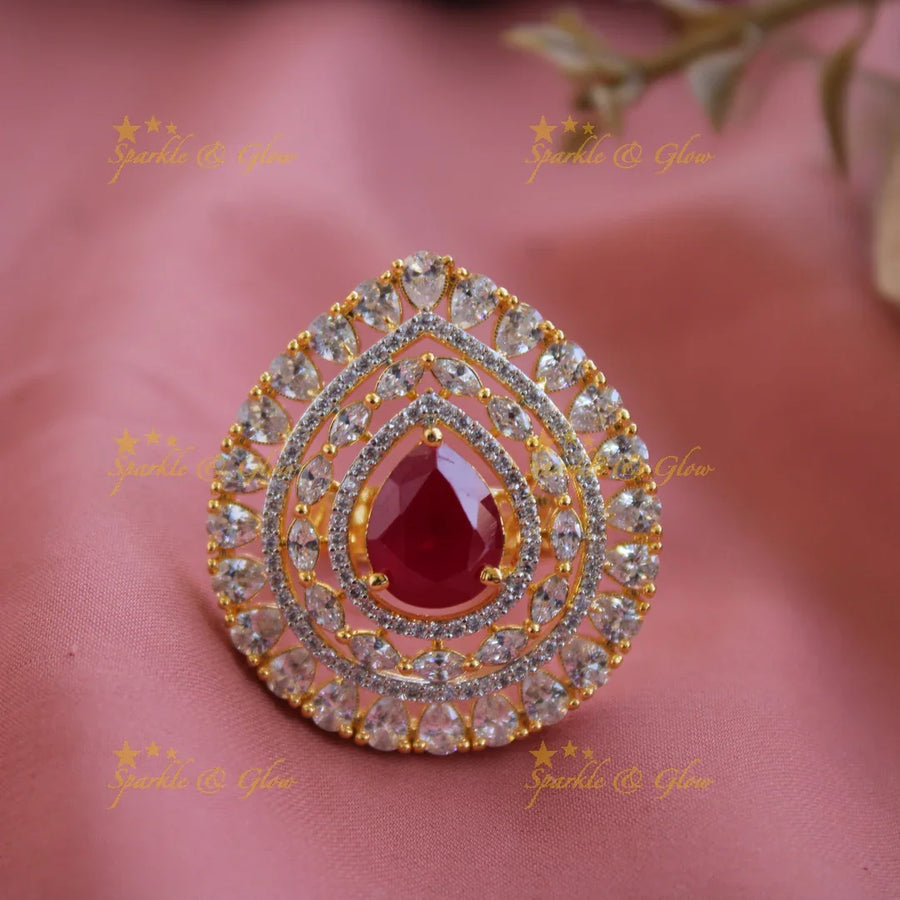 Gorgeous Water drop shape AD finger ring with teal colour stone - Sparkle and Glow