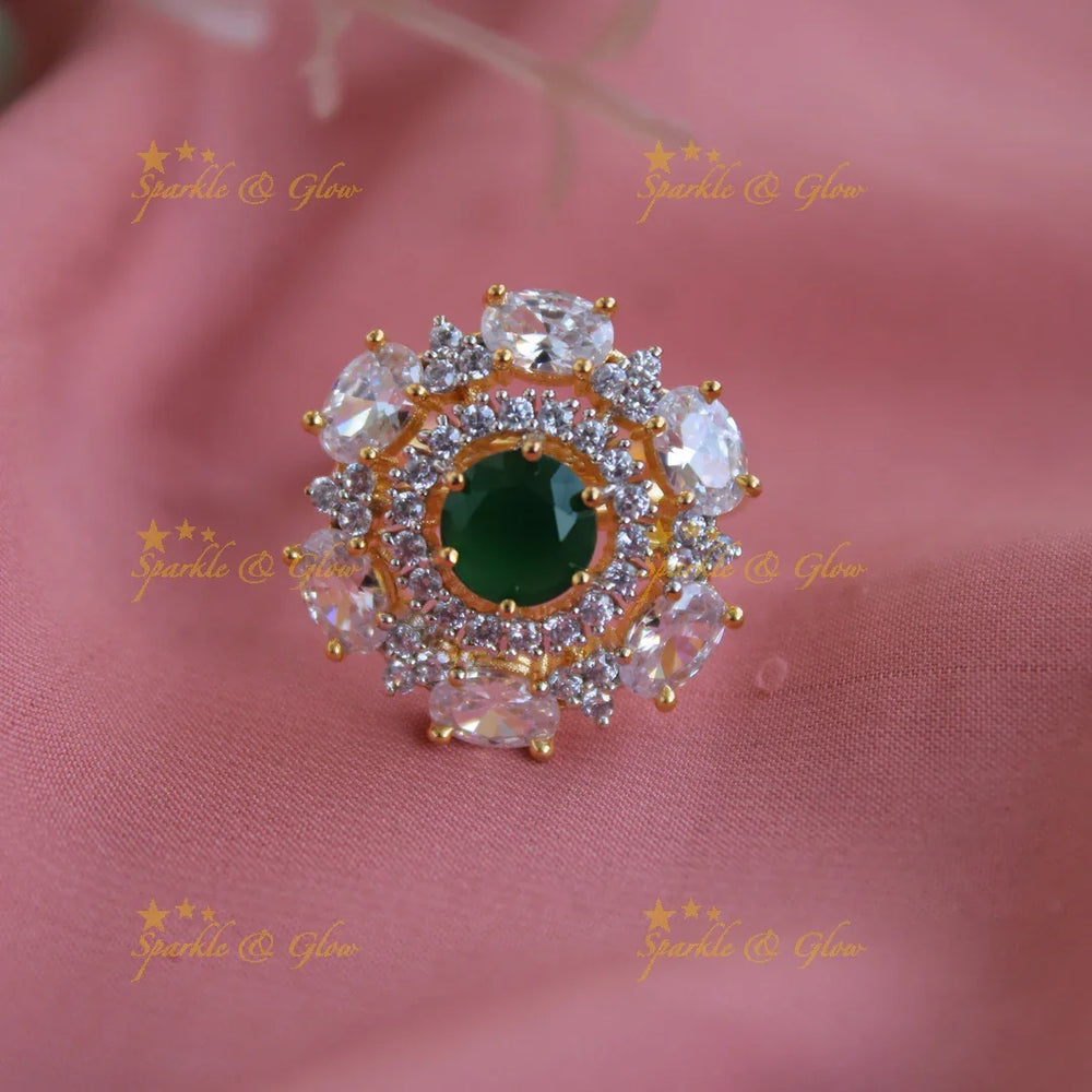 Elegant Circle shape AD finger ring with stone in centre - Sparkle and Glow