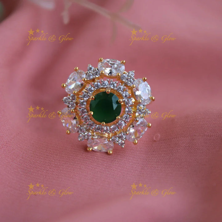 Elegant Circle shape AD finger ring with stone in centre - Sparkle and Glow