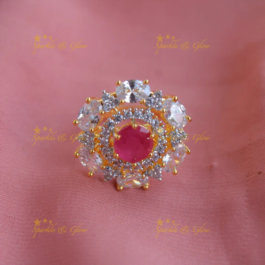 Elegant Circle shape AD finger ring with stone in centre - Sparkle and Glow