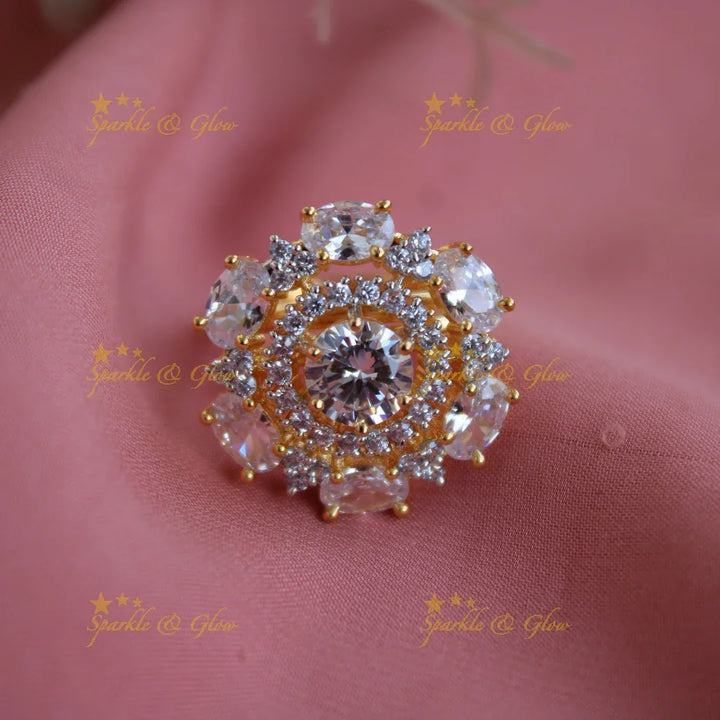 Elegant Circle shape AD finger ring with stone in centre - Sparkle and Glow