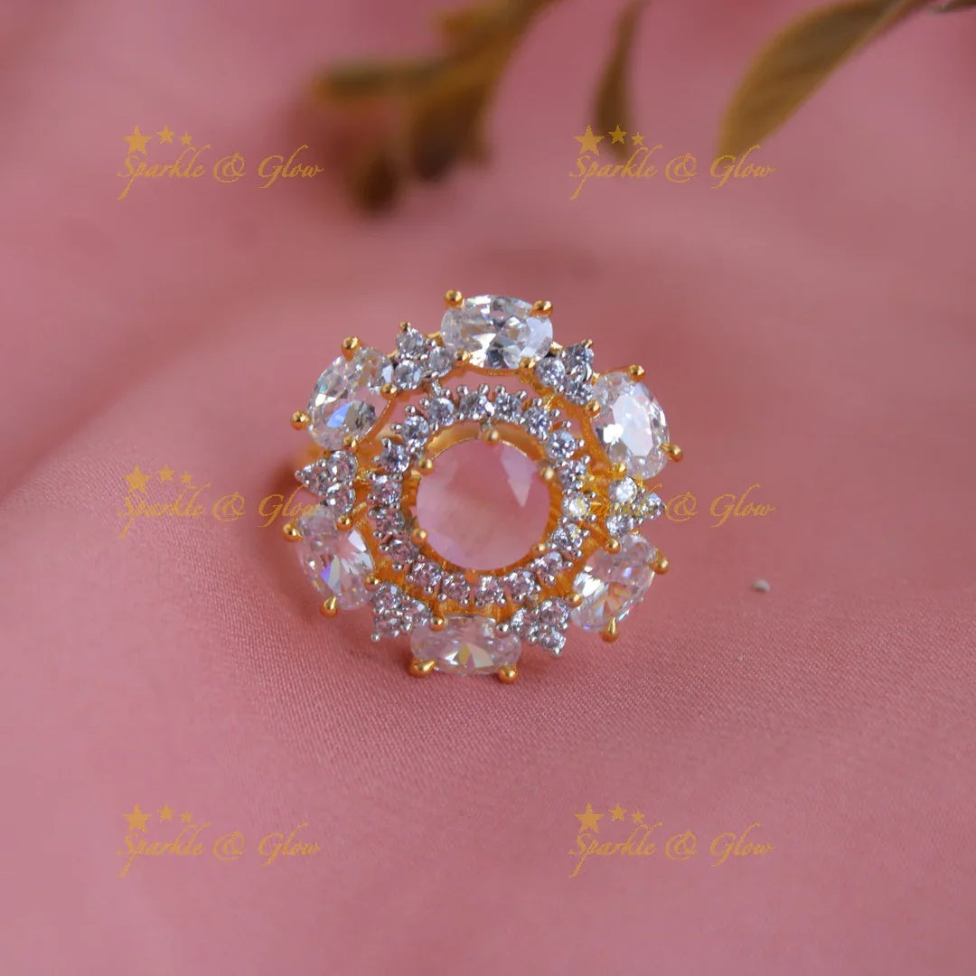 Elegant Circle shape AD finger ring with stone in centre - Sparkle and Glow