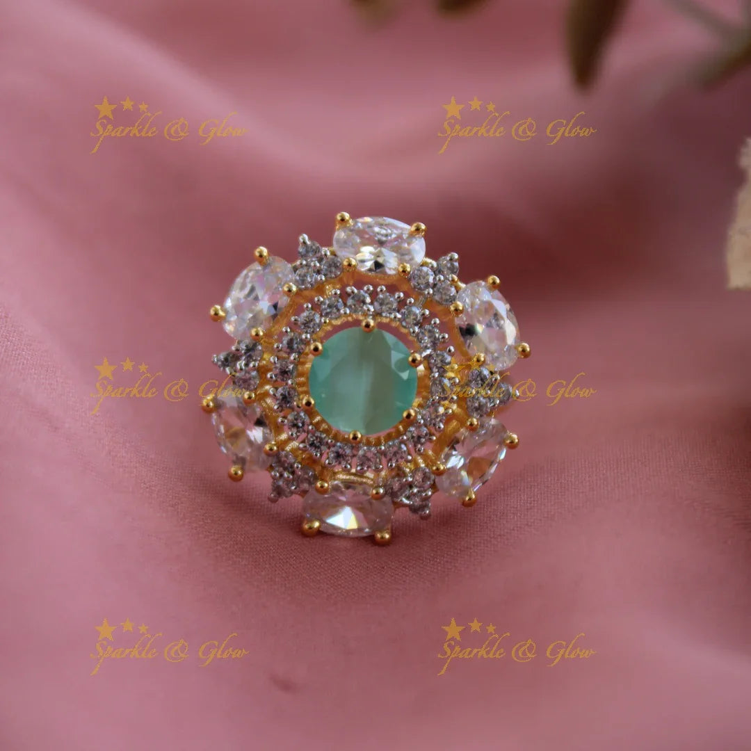 Elegant Circle shape AD finger ring with stone in centre - Sparkle and Glow