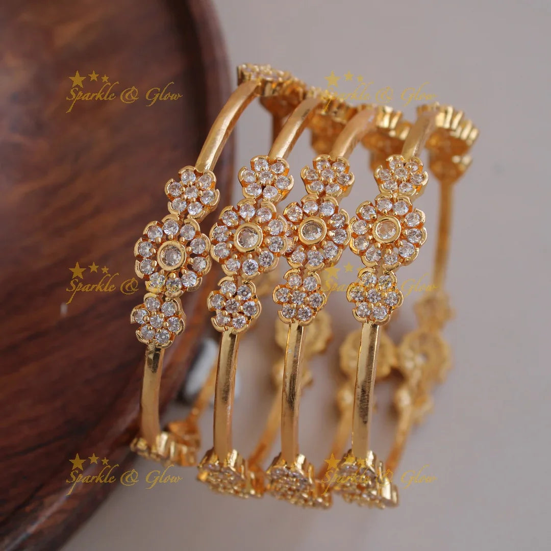 Premium Matt Floral design bangles with white stones a pair, - Sparkle and Glow