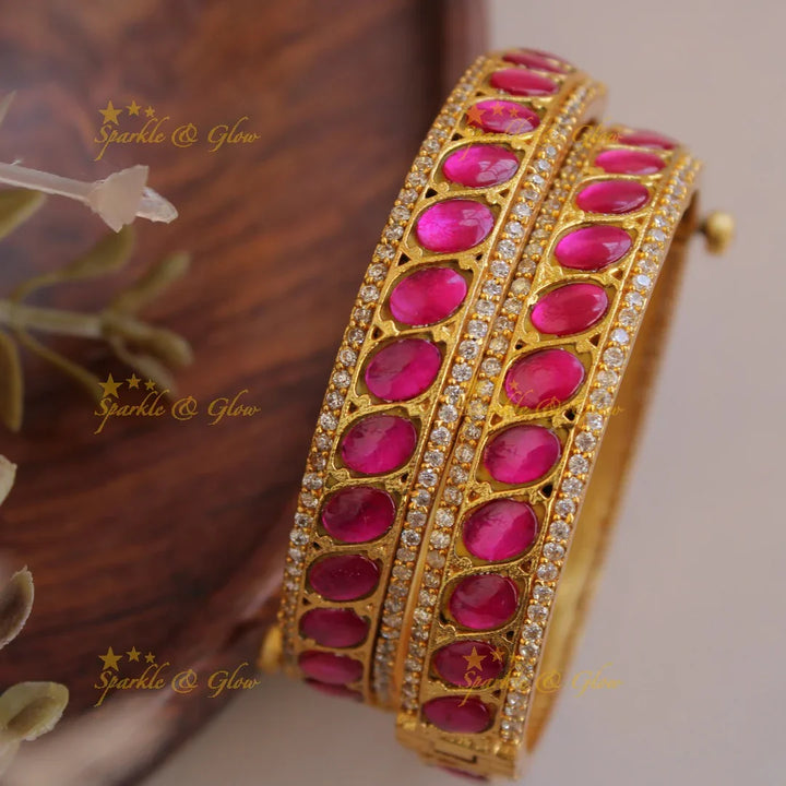 Stunning jadau bangles with screw a pair - Sparkle and Glow