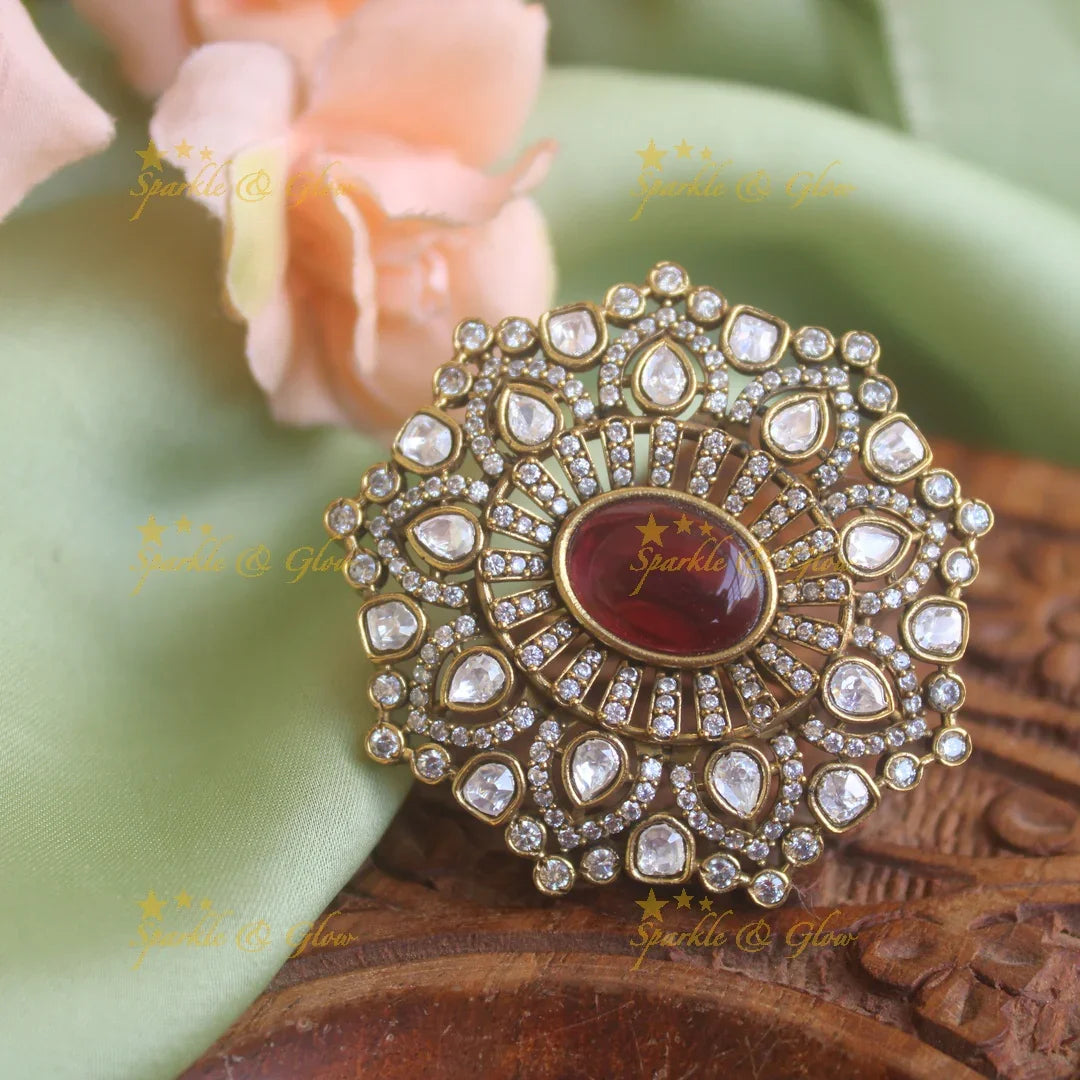 Gorgeous Floral design Victorian AD finger ring with red stone - Sparkle and Glow