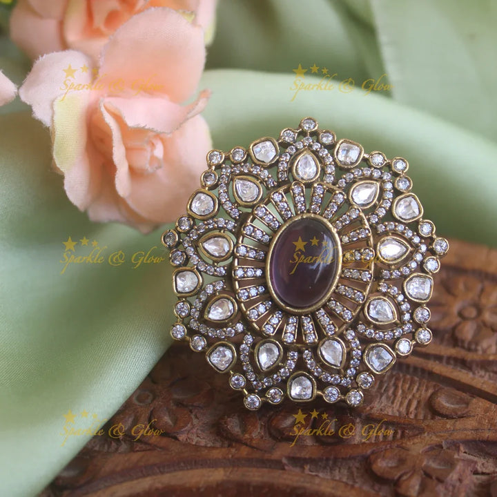 Gorgeous Floral design Victorian AD finger ring with red stone - Sparkle and Glow