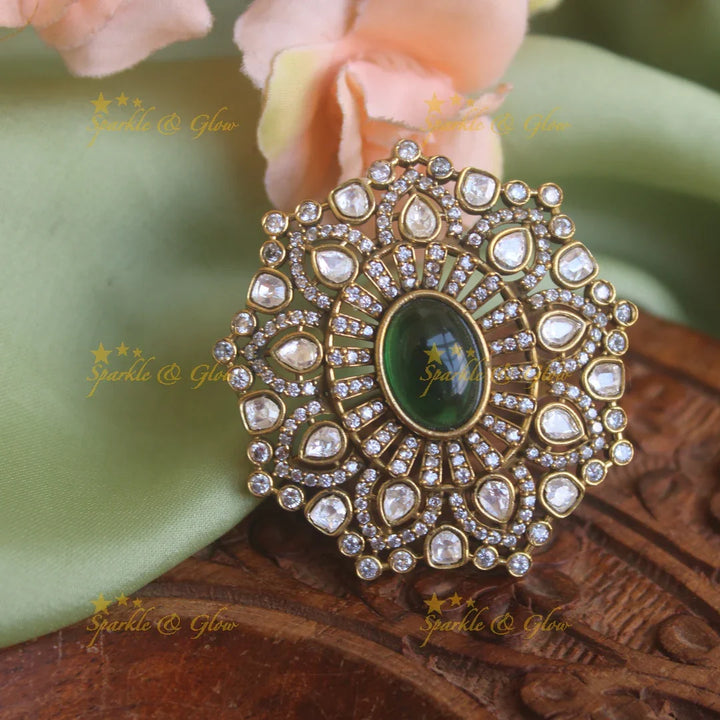 Gorgeous Floral design Victorian AD finger ring with red stone - Sparkle and Glow